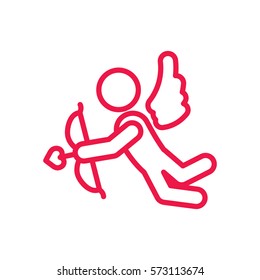  cupid thin line red icon on white background, happy valentine day