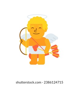 Cupid three quarters holding bow and arrow and smiling. Vector Illustration