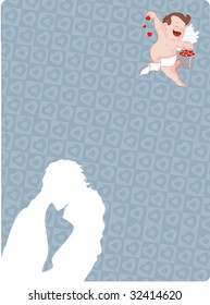 cupid throwing hearts to couple