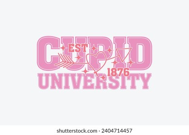 Cupid University Valentine Retro EPS T-shirt Design. valentine's day mug EPS, Retro valentine's day EPS