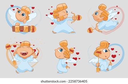 Cupid, Valentine's day. February 14. Kid with bow and hearts.