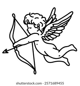 Cupid Valentines day Hand drawn doodle line art illustration love elements greeting card decoration 