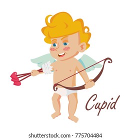 Cupid Vector. Vintage Mascot. Cupids Arrow. Valentine Day. Element For Greeting Cards. Cartoon Character Illustration