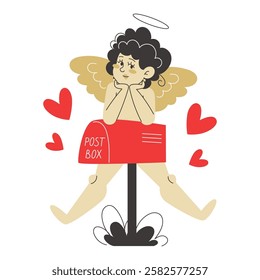 Cupid waiting by the mailbox, ready to deliver a love letter
