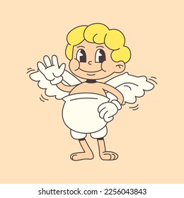 Cupid waves his hand in trendy groovy style