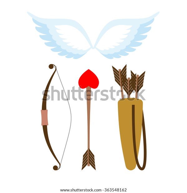 キューピッド兵器セット 弓矢心 矢で震える 天使の側面 キューピッド ウィング のベクター画像素材 ロイヤリティフリー