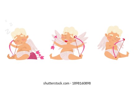 Cupido como chico del chubby alado en pañal con conjunto de vectores de flecha y reverso