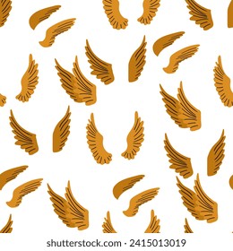 Cupid wings seamless pattern. Valentine day wallpaper. Hand drawn cartoon cute flying elements in retro vintage style. Angel feather wing. Love Valentine’s Day vector illustration.