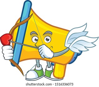 Cupid yellow loudspeaker cartoon character for bullhorn