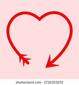 Flecha de cupidón en forma de corazón, Ilustración vectorial.