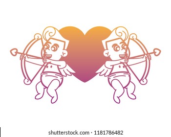 Cupids with archs on heart rainbow lines