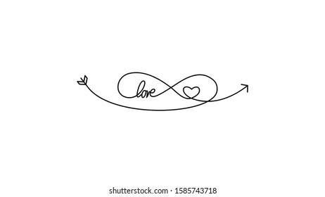 Cupid's arrow in the form of an infinity sign and heart and text love icon. Wedding element for mobile concept and web application illustration. Thin line icon for design and development of websites
