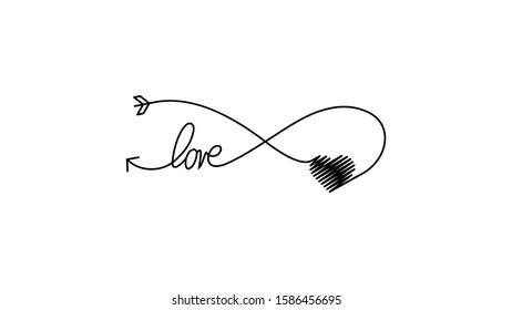Cupid's arrow in the form of an infinity sign and heart and text love icon. Wedding element for mobile concept and web application illustration. Thin line icon for design and development of websites