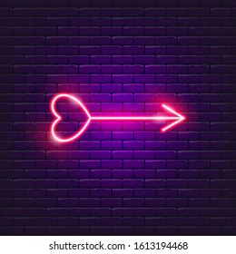 Cupid's arrow neon icon neon icon. Valentine's day concept. Symbol with love. Vector illustration of holidays. 