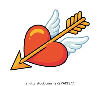 Flecha de Cupido perforando un corazón alado, un vibrante símbolo de amor y afecto romántico