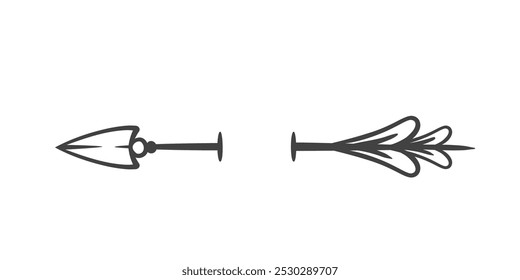 Cupids arrow stitch line icon. Outline retro sharp arrow needle stitching, romantic hand drawn vintage element. Valentines Day card, love letter mascot, antique text divider icon vector illustration