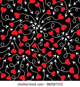 Cupid's arrows and heart,  vector illustration  on black background.