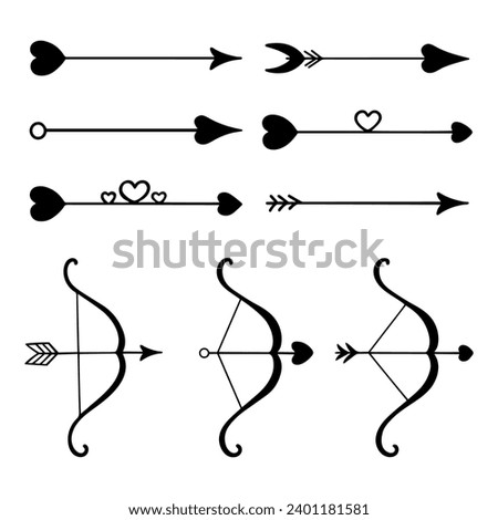 Cupid's arrows. Set of Cupid's love arrows. The direction of movement. Arrows for love and wedding designs