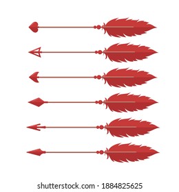 Las flechas de Cupido. Arma de San Valentín aislada en fondo blanco. Elementos festivos agradables del 14 de febrero. Ilustración vectorial al estilo de las caricaturas planas.