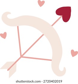 Cupid's bow and arrow with flying hearts, romantic love symbol for Valentine's Day and wedding invitation, isolated vector illustration