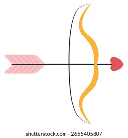 Cupid's Bow and Arrow with Heart Tip for Valentine's Day Love. Romantic Archery Weapon icon