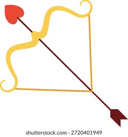 Arco y flecha de Cupido con el icono de la punta del corazón, símbolo romántico del amor para el día de San Valentín y el diseño de la boda, Ilustración vectorial aislada