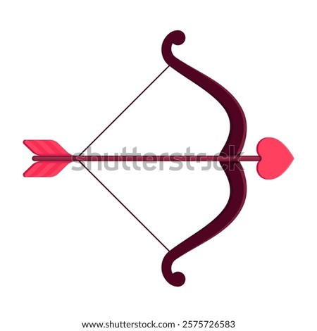 Cupid's bow and arrow with a heart-shaped tip. Valentine's Day, love, and romance concept. Flat vector illustration isolated on white background