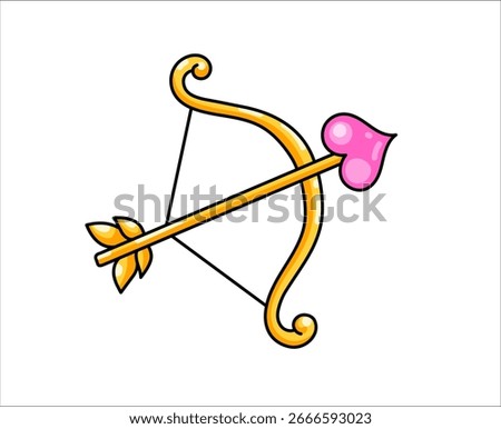 Cupid's bow with arrow. Love icon. Arrow with heart. Isolated vector illustration.