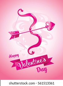 Cupid's bow and arrow on a pink background