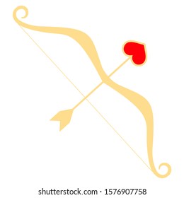 Cupid's bow and arrow with tip heart isolated on white background. Vector stock illustration. Flat