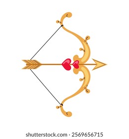 Cupid's bow and arrow. Valentine's Day decorative element. Golden bow and arrow for poster, postcard, print.