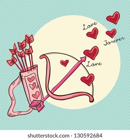 Cupid's Bow and Arrows. On Blue Background. Vector