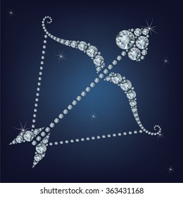 Cupid's bow made up a lot of diamonds on the black background