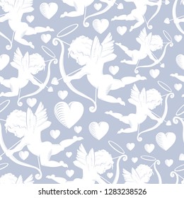 Cupids with bows, arrows and hearts, seamless texture. illustration vector eps 10