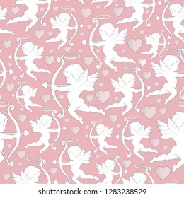 Cupids with bows, arrows and hearts, seamless texture. illustration vector eps 10