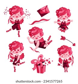 Cupids collection for Valentine s Day with decorative elements. Vector, cartoon style. can be used to add a touch of love and romance to Valentine s Day cards, wedding invitations, or any other romant