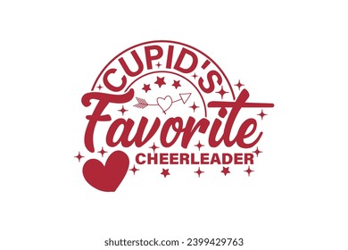 Cupid's Favorite Cheerleader Valentine T-shirt Design. Retro Valentine Day T-shirt Design