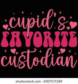  Cupid's Favorite Custodian Retro Gift Valentine Day T-shirt Design