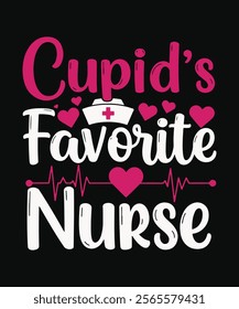 Cupid's Favorite Nurse typography t shirt design, Valentine's Day vector design