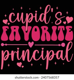 Cupid's Favorite Principal Retro Gift Valentine Day T-shirt Design
