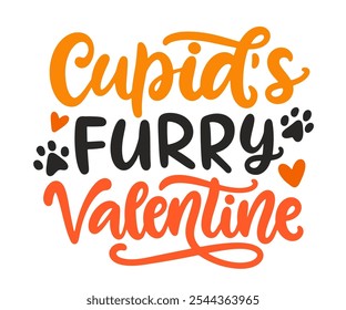 Cupido, peludo San Valentín. Día de San Valentín del perro cita con letras de mano. Divertido estampado de camisetas, bandana, bolso, diseño de taza, póster de tipografía con pincel de Vector caligrafía moderna. 