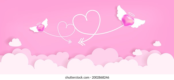 Cupid's hearts is shooting love arrows on the sky. Valentine's day of love background vector