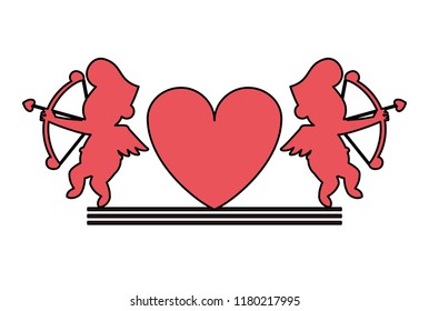 Cupids and hearts silhouettes