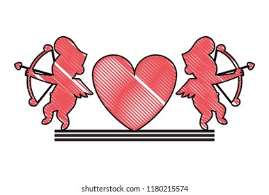 Cupids and hearts silhouettes scribble