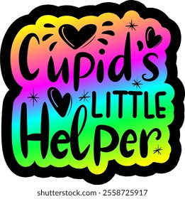 cupid's little helper valentines day colorful bright rainbow graphic design