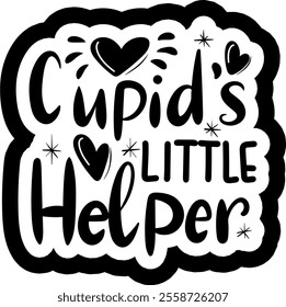 cupid's little helper valentines day black vector graphic design and cut file