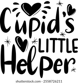 cupid's little helper valentines day black vector graphic design and cut file