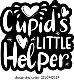 cupids little helper valentines day black vector graphic design and cut file