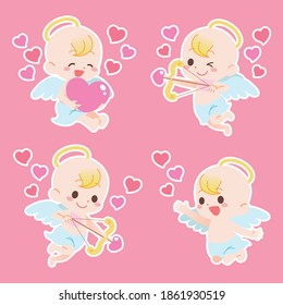 Cupids in love. Angel characters. Vector illustration.