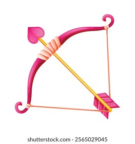 Cupid's pink bow and arrow with heart shaped tip, ideal for love and Valentine themes. Vector cartoon illustration